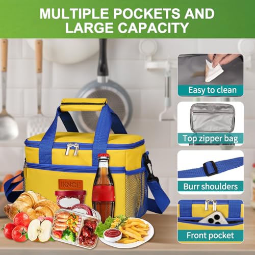 iknoe Insulated Lunch Bag, Foldable 8.5L Cooler Bag for Men & Women, Leakproof Thermal Design, Great for Office, Picnic, Travel, Lunch Box, Yellow - color: Yellow, size: Medium