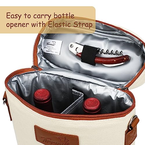 Tirrinia 2 Bottle Wine Gift Tote Carrier - Leakproof & Insulated Padded Versatile Wine Cooler Bag for Travel, BYOB Restaurant, Wine Tasting, Party, Dinner,Gift for Wine Lovers, Beige - color: Beige, size: 2 Bottle-without front pocket