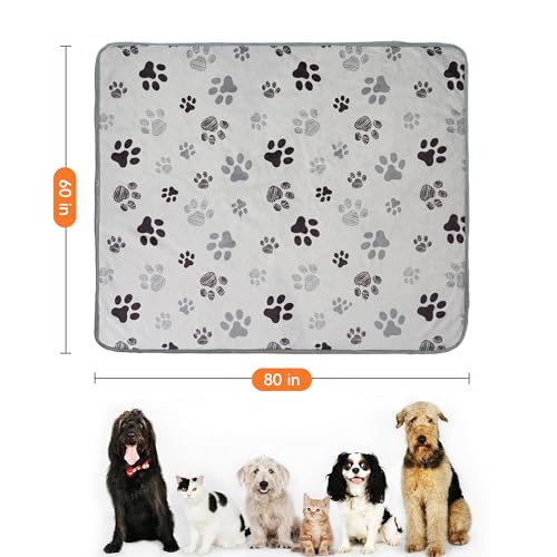 Waterproof Dog Blankets Pet Blanket 60"x80", Soft Fluffy Sofa Car Bed Protector, Reversible Sherpa Fleece Dog Blanket for Large Dogs (Light Grey-Paws) - color: Light Grey-paws, size: 60"x80"