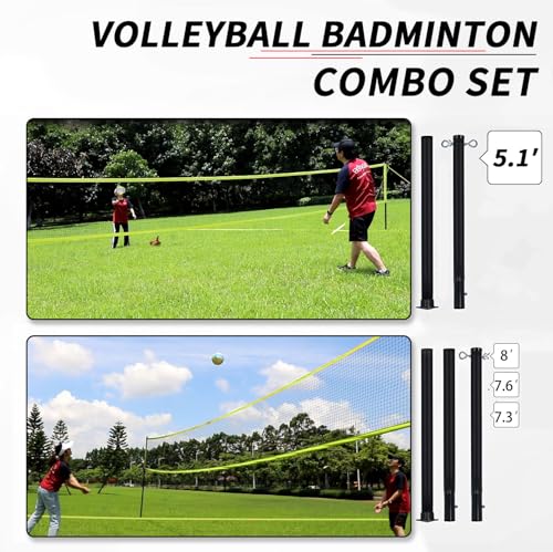 Zdgao Volleyball and Badminton Combo Set for Backyard - 20FT/32FT Volleyball/Badminton Net with Adjustable Height Pole,Anti-Sag System,Volley Ball, Badminton Racquets,Boundary Line and Carry Bag - color: Yellow, style: 20FT Volleyball/Badminton Net