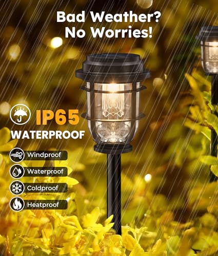Vuees Bright Solar Pathway Lights Outdoor, 8 Pack Waterproof IP65, Auto On/Off Solar Powered Garden Lights for Yard Lawn Walkway Landscape Pool Outside - 3-in-1 Hanging, Tabletop & Stake Lighting