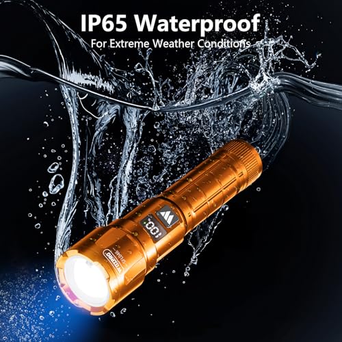 Wdtpro LED Rechargeable Flashlight 2 Pack, 3 Modes Super Bright High Lumens Flashlights, Zoomable Tactical Flash Light with LCD Display, IP65 Waterproof Flashlights for Home Emergency Camping - Orange - color: Orange