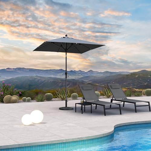 PURPLE LEAF 6.5' x 6.5' Square Patio Umbrella Outdoor Table Umbrella Aluminum Frame Market Umbrella Sun Umbrella with 8 Sturdy Ribs & Tilt for Garden Deck Lawn & Pool Gray - color: Gray, size: 6.5' x 6.5'