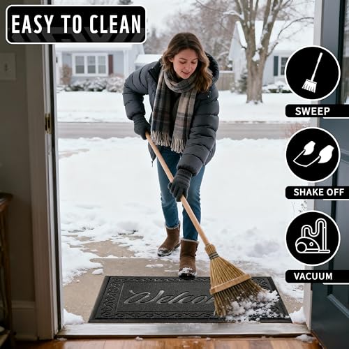 Yimobra Welcome Mat Outdoor Indoor, Waterproof Heavy Duty Front Door Mat Outside Entrance, Extra Sturdy Non-Slip Doormat, Low Profile, Dirt Trapping, 36x24 Inches, Black - color: Black, size: 36x24 Inch