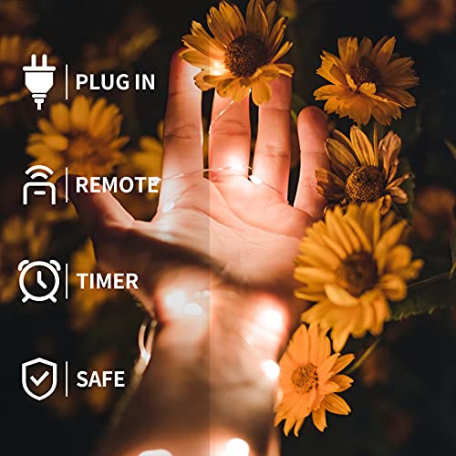 2 Pack Fairy String Lights Plug in, 33Ft 100 Micro Starry LED Twinkle Fairy Lights IP68 Full Waterproof with Remote for Bedroom Garden Christmas Decor (Warm White) - color: Warm White