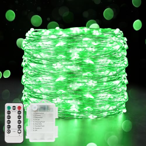 suddus Green Christmas Lights Battery Operatd, 66ft 200LED St Patricks Day Decorations Indoor, Fairy Twinkle Light with Remote for Halloween, Bedroom, Patio, Backyard, Outdoor Decorations - color: Green, size: 200LED