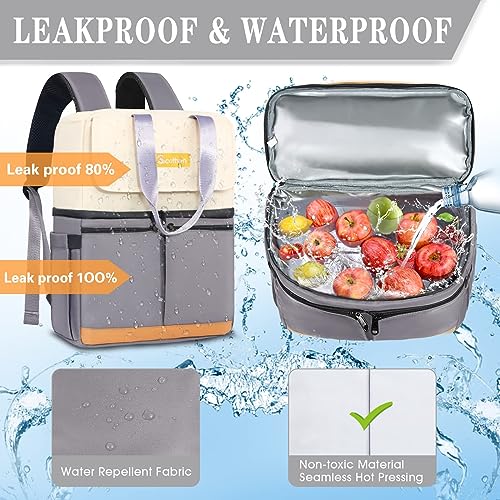 Scothen Backpack Cooler with Double Decker & 12 Ice Packs- Keeps 36 Cans Cold for Up to 24 Hours- Waterproof & Leak Proof Insulated Cooler Backpack- Stylish Cooler Bookbag for Women Travel Work Beach - color: Gray