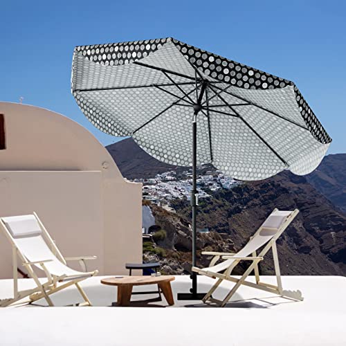 Tempera 9ft Scalloped Patio Umbrellas Outdoor Table Umbrellas with Fade Resistant Canopy, 8 Sturdy Rids, Elegant Vintage Umbrellas for Lawn, Pool, Deck, Balcony - color: Black White Dot, size: 9 FT