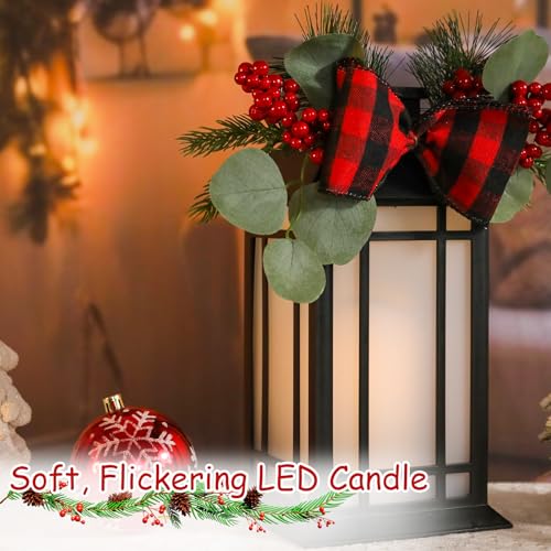 Bdor 13-Inch IP65 Waterproof Battery-Powered Christmas Lantern with Led Flameless Candle and 6-Hour Timer - Decorative Lantern for Patio & Garden(2 Pack) - color: Christmas Black