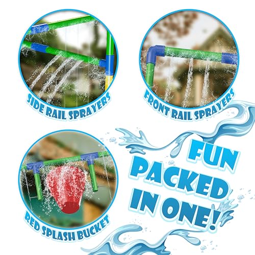 Kids Water Park Sprinkler Tunnel with Dunk Bucket | Outdoor Water Park for Backyard Summer Fun