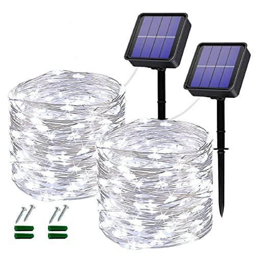 Lezonic Solar String Lights for Outside,2 Pack Total 240LED Solar Lights Outdoor Waterproof 24M/80Ft 8 Modes Outdoor Copper Wire Fairy Light Patio Decor Light,Yard,Porch Hanging Lightst (White) - color: White