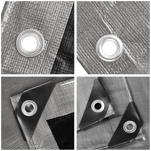 Waterproof Tarp 12 X 24 Ft Heavy Duty 14mil Extra Thickness, Aluminum Grommets, Silver Black Poly Tarp, Tarpaulin Ground Sheet Camping Tent Cover