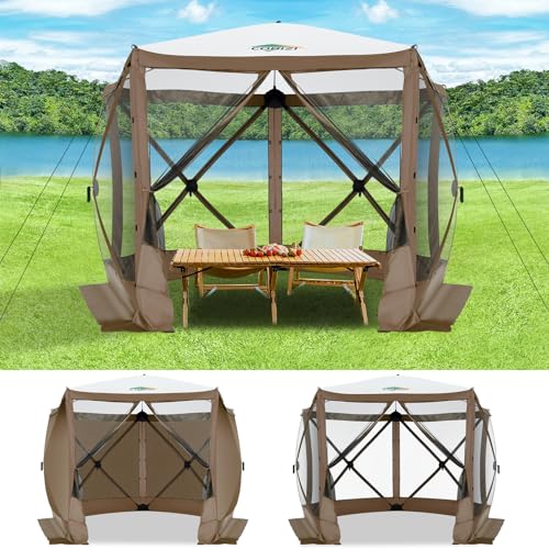 COBIZI 10x10 FT Pop up Gazebo, Popup Canopy Tent,Screened in Gazebos with sidewalls,Waterproof Portable Outdoor Small Screen Tents Sun Shelter,carpas para Patio for Camping,Garden,Backyard,Brown - color: Brown, size: 10x10FT with 4 Sidewalls
