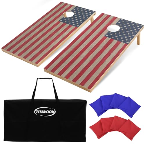 Solid Wood Cornhole Board Set, 4x2ft Regulation Cornhole Game Set with 8 Bean Bags and 2 Cornhole Boards, Premium Corn Hole Game for Adults and Family - style: 4*2 American Flag