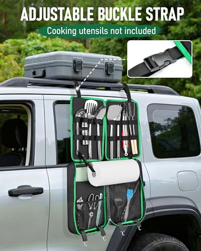 FANGSUN Camping Cooking Utensils, 16 PCS Portable Camping Kitchen Set with Grill Accessories, Camp Gifts for Men Dad, New Year‘s Presents for RV, Hiking, Picnic, Backpacking - color: Green-Only Bag