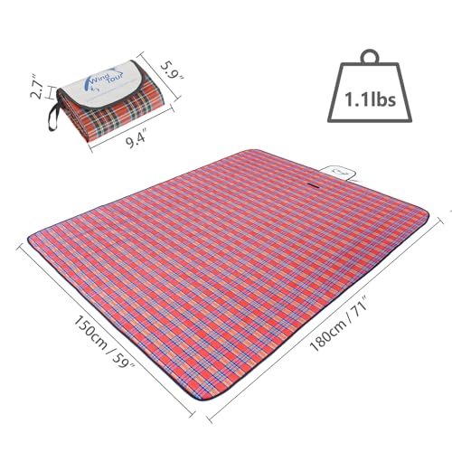 Wind Tour Waterproof Picnic Blanket with Carry Strap - Foldable Sandproof Outdoor Mat for Camping, Beach, Park - 59" x 71",Red (Single Mat) - color: 59" X 71",red (Single Mat)