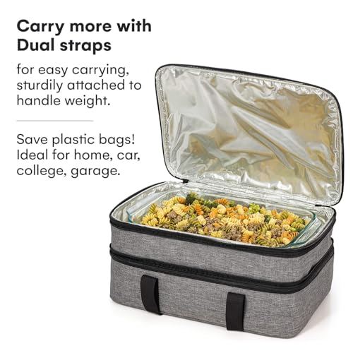 VP Home Large Casserole Carrier - Double Compartment Insulated Bag for Hot or Cold Food - Cupcake Carrier - Insulated Tote Bag with Lid for Travel Parties or Food Transport Containers - Heather Gray - color: Double Heather Gray