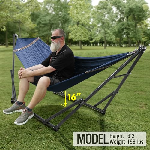 Tranquillo Universal Double Hammock with Stand Included for 2 Persons/Foldable Hammock Stand 600 lbs Capacity Portable Case - Inhouse, Outdoor, Camping, Aegean - color: 1. Aegean