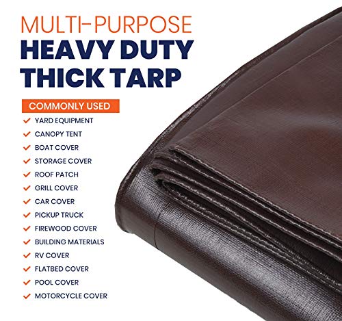 Heavy Duty 10 Mil Tarp Cover, Waterproof, UV Resistant, Rip and Tear Proof, Poly Tarpaulin with Reinforced Edges for Camping, Roof, Patio, Pool, Boat. (Brown/Black 6′ X 8′) - color: Brown/Black-10 Mil, size: 6′ X 8′