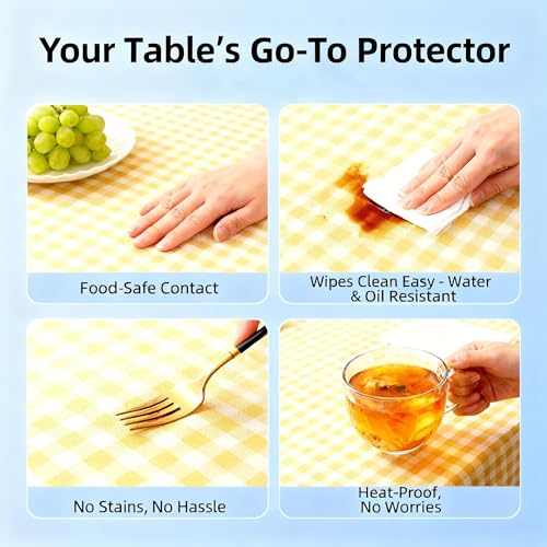 Waterproof Tablecloth, 6ft Table Cover Fitted for Picnic,Camping,Plastic Table Cloth, Heavy Duty Rectangle Tablecloth for Outdoor Party,Kitchen, Birthday, Wedding, Christmas,Decor-72x30inch-yellow - color: Yellow and White