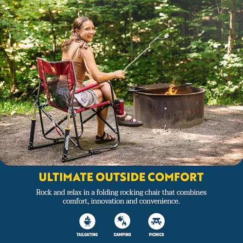 GCI Outdoor Freestyle Rocker Camping Chair | Portable Folding Rocking Chair with Solid, Durable Armrests, Drink Holder & Comfortable Backrest — Grey - color: Grey, style: Freestyle Rocker