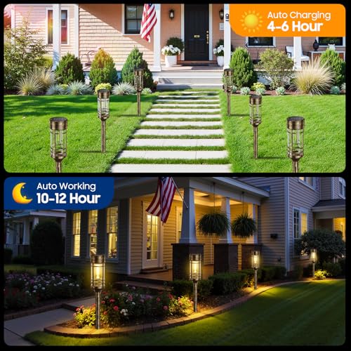 LETMY 8 Pack Brown Solar Pathway Lights Outdoor, Bright Solar Lights Outdoor Waterproof IP65, Solar Garden Lights Outdoor for Yard Walkway Driveway Landscape Garden Decor (Bronze) - color: Bronze, size: 8 PACK