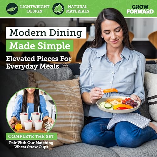 Grow Forward Premium Wheat Straw Plates - 10 Inch Reusable Hard Plastic Dinner Plates Set of 8 - Unbreakable & Microwave Safe Dishes for Dessert, Camping, RV, Outdoors, Patio, Kitchen - Sahara - color: Sahara Beige, size: 10 inch