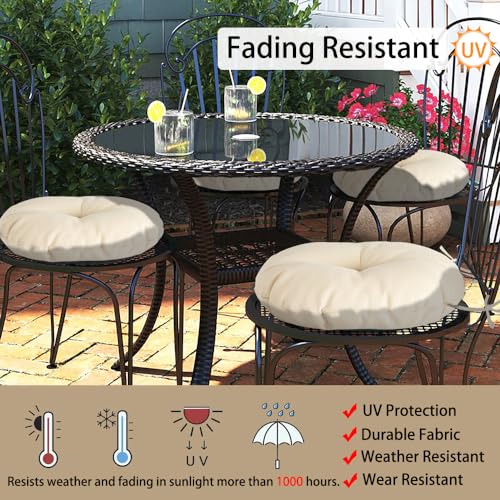 Magpie Fabrics Outdoor 15"x15"x4" Round Bistro Seat Cushions with Ties Set of 2, Tufted Waterproof Patio Floor Chair Pads for Home Garden Balcony Kitchen Office Porch, Beige - color: Beige