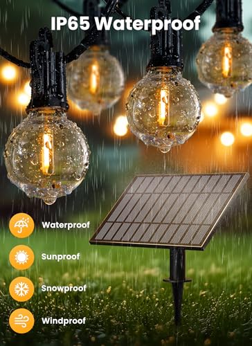 Brightown 208FT Solar String Lights Outdoor with Remote and 102 LED Shatterproof Bulbs, Dimmable & Timable, 3 Light Modes, Solar Patio String Lights Outdoor for Cafe, Garden, Deck, Outside Wedding - size: 208FT