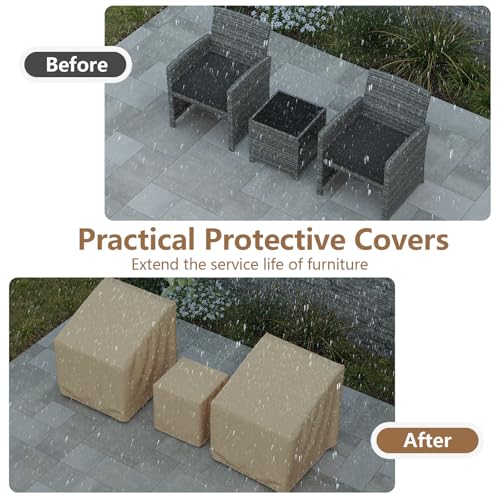 Tangkula Patio Furniture Covers 3 Piece Set, Waterproof Outdoor Conversation Covers for 3 Pieces Bistro Set, Heavy Duty Sofa Cover Set for 2 Chairs & Side Table, 32” x 30” x 32”, 19.5” x 19.5” x 21” - size: 32" W x 30" D x 32" H