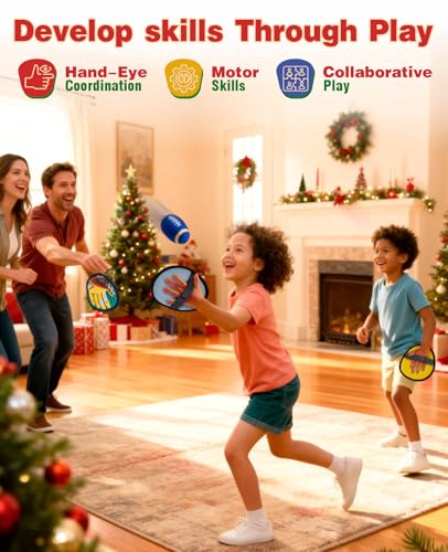 JoyCat Football Toss and Catch Ball Game for Kids, 4 Paddles & 4 Soft Footballs, American Football Training Set for Backyard Beach, Sports Outdoor Toys Birthday Gift Idea for Boys Girls Ages 3-12 - style: 4 Paddles 4 Balls(Football)