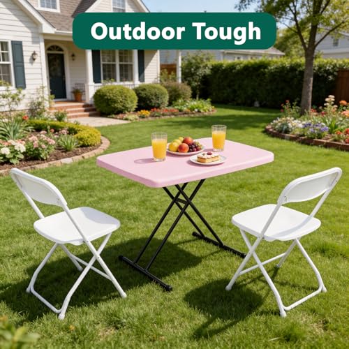 Folding Table- Small Desk Adjustable Height TV Tray for Laptop, Couch, Camping - Heavy Duty Utility Foldable Table for Small Spaces, No Assembly Required, Granite (Pink, 30in-2pack) - color: Pink, size: 30in-2pack