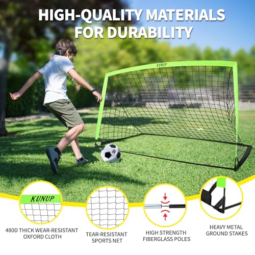 2 Set Kids Soccer Goals for Backyard with Training Equipment, Portable Foldable Practice Nets with Ball, Dice & Mat, Cones, Air Pump and Carry Bag for Toddler Youth Outdoor Sports Game - color: Optic Green, style: 6x4FT