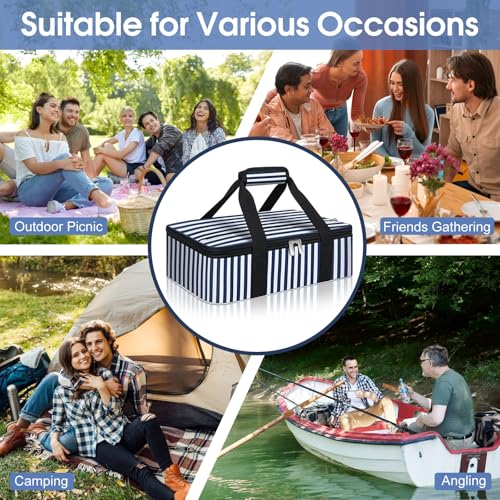 Insulated Casserole Carrier, Portable Casserole Carrier for Hot or Cold Food Lunch Tote Warmer or Cooler Bag, Lasagna Lunch Bag for Potluck Parties- Fits 9" x 13" Baking Dish-Blue Stripes - color: Blue Stripes, size: 16x10x4 in