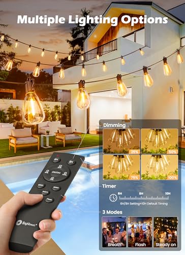 Brightown 75FT Solar String Lights Outdoor Waterproof with Remote, 35+1 LED Shatterproof Bulbs, Dimmable & Timable, 3 Light Modes - Commercial Grade Patio Lights for Garden Backyard Party Decor - size: 75FT(35 Sockets)
