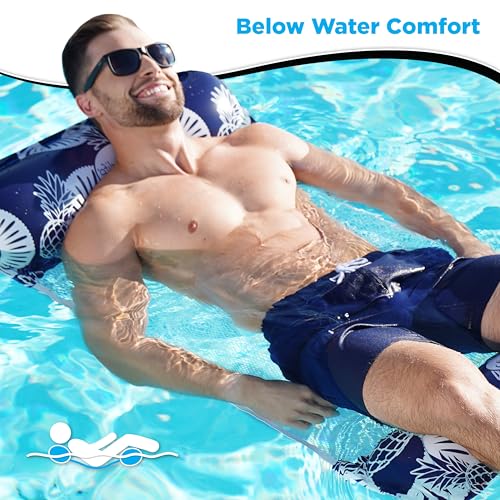 Waterlife 4-in-1 Pool Hammock 2-3-4 Packs, Inflatable Pool Chair Float, Water Hammock (Saddle, Lounge Chair, Hammock, Drifter), Multiple Colors - color: Navy Blue & Green