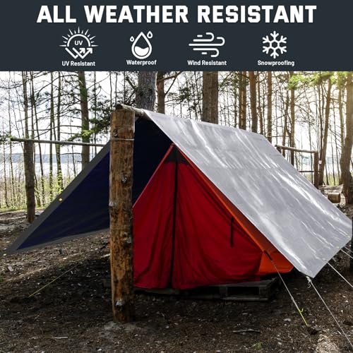 Kesfitt 16 Mil Heavy Duty Waterproof Tarp with Metal Grommets, 16x20 ft, Silver & Blue Reversible Poly Tarp for Outdoor Protection, Yard, Worksite, Equipment, Veicles,Pools Coverage - color: 16mil-silver, size: 16x20 ft