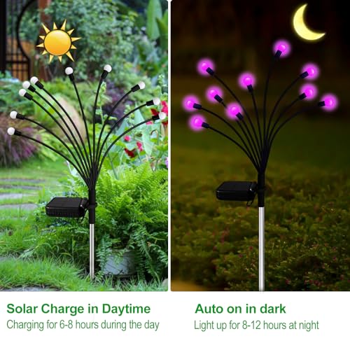 Kohlrabi Solar Garden Lights Outdoor, 2 Pack 16 LED Solar Pink Firefly Lights Waterproof, Sway by Wind, Swaying Light for Yard Patio Backyard Garden Planter Flower Bed Pathway Outdoor Decoration - color: Pink, size: 2 pack
