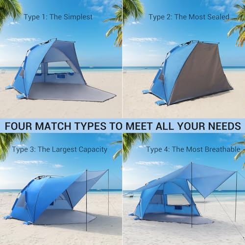 Elegear CumbreX™ Beach Tent with 360° Removable Canopy, 4-6 Person Pop Up Sun Shade Shelter, UPF 50+ Automated Installation Double Silver Coating Portable Lightweight Beach Cabana for Beach/Outdoor - color: Blue