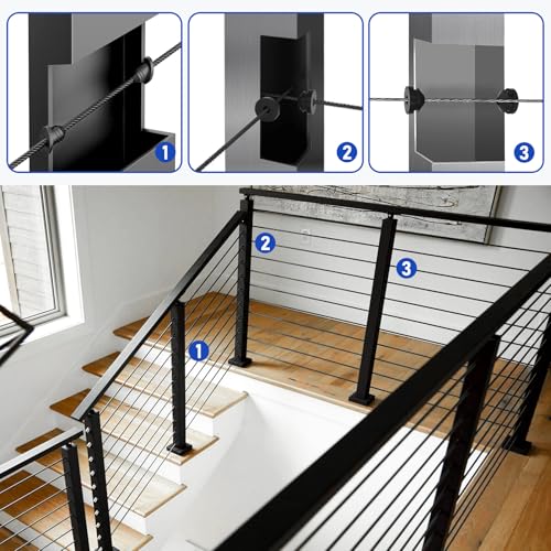 VANESA 100 Pack 30 Degree Black Cable Railing Rubber Grommets Protector Sleeve, 1/8" Cable Railing Post Protector Sleeves for 1/8" 5/32" 3/16" Wire Rope, Cable Railing Kit for Indoor Outdoor Metal