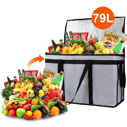 Bodaon Cooler Insulated Food Delivery Bag with Hard Bottom for Rideshare Bag, XXX-Large Thermal Bags for Catering/Hot Pizza, Travel/Camping/Picnic Basket，Grocery Reusable Warmer and Frozen, Gray - color: Grey+Hard Bottom