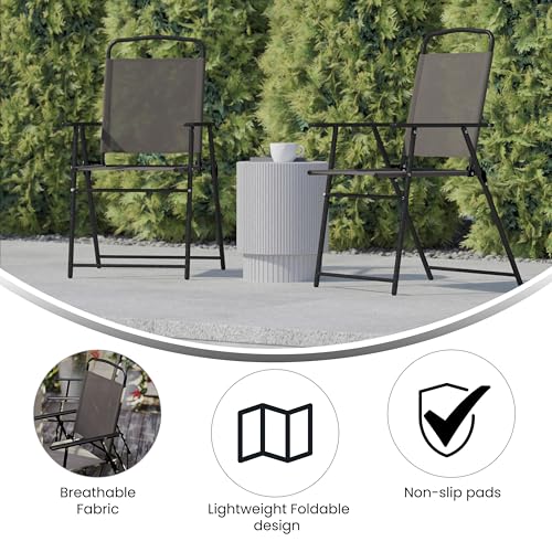 Flash Furniture Mystic Folding Patio Sling Chairs, Outdoor Textilene Lawn Chairs with Armrests, Set of 2, Brown - color: Brown
