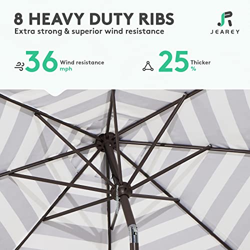 JEAREY 9FT Outdoor Patio Umbrella Outdoor Table Umbrella with Push Button Tilt and Crank, Market Umbrella 8 Sturdy Ribs UV Protection Waterproof for Garden, Deck, Backyard, Pool (Black & White Stripe) - color: Black & White Stripe