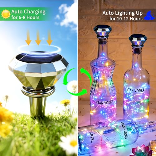 ANGMLN Solar Diamond Shaped Wine Bottle Cork Lights 10 Pack 20LED Solar String Fairy Lights Outdoor Waterproof for Wedding Holiday Garden Patio Pathway Bar Concert Outdoor Decorative (Multicolor) - color: Multicolor