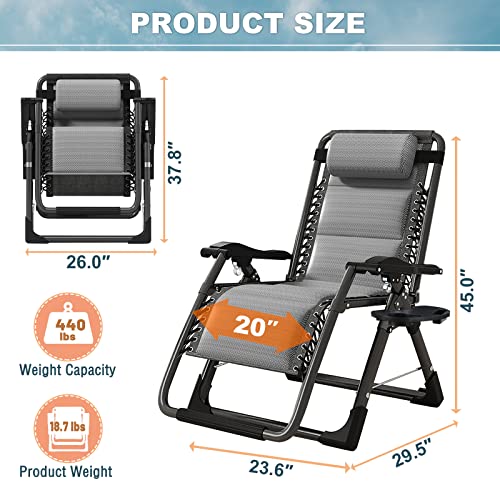 ABORON Zero Gravity Chair,Premium Outdoor Lawn Folding Lounge Chairs,Sturdy Adjustable Reclining Patio Chairs with Built in Cushion,Headrest & Tray - color: Ice Gray