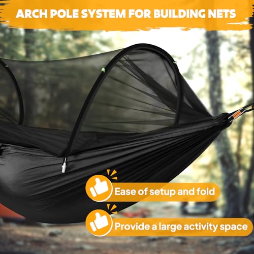 Chihee Ultra-Light Travel Camping Hammock Pop-up Net Hammock 660lbs Load Capacity,Breathable,Quick-Drying Parachute Nylon 2 Premium Carabiners,2 Tree Slings Included for Outdoor Backpacking Hiking - color: Black