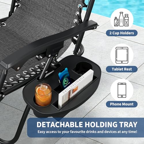 Garvee Zero Gravity Chair Set of 2, Patio Lounge Chair Outdoor with Pillow & Cup Holder Tray, Adjustable Reclining Chair, Folding Portable Camping Chair for Deck, Beach, Yard, Garden - Gray - color: Grey