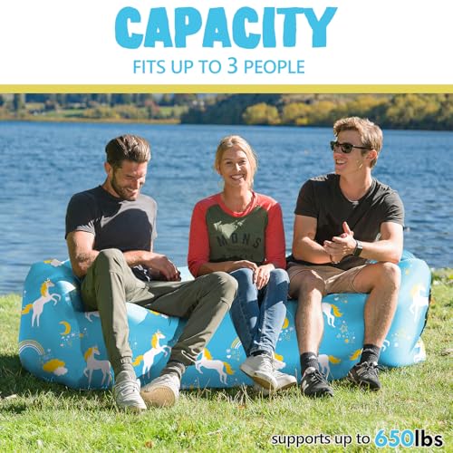 AlphaBeing Inflatable Lounger Beach Chair Accessories, Air Sofa Hammock Inflatable Couch for Camping Backyard Lakeside with Compression Sacks, Ideal Outdoor Gifts for Adults - color: Unicorn Lightblue