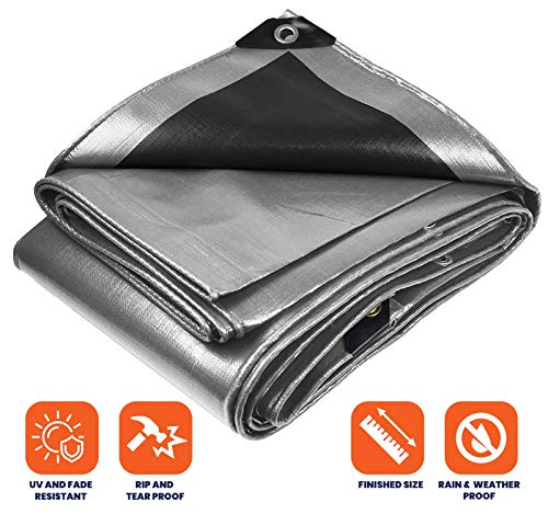 Extra Heavy Duty 14 Mil Tarp Cover, Waterproof, UV Resistant, Rip and Tear Proof, Poly Tarpaulin with Reinforced Edges for Roof, Camping, Patio, Pool, Boat (Silver/Black 6′ X 8′) - color: Silver/Black-14 Mil, size: 6′ X 8′