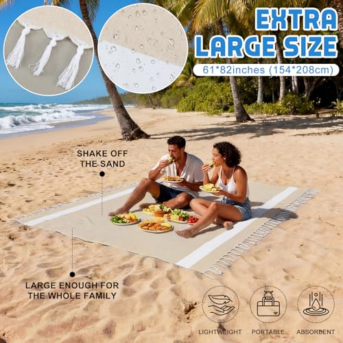 HunnmingRe 1 Pcs 61 x 82 Inch Extra Large Magnetic Beach Towel Oversized Turkish Cotton XXL Bath Pool Sand Blankets Big Giant Throw Blankets Huge Quilt for Adult Picnic Camping Travel (Khaki) - color: Khaki, size: 61 x 82 Inch